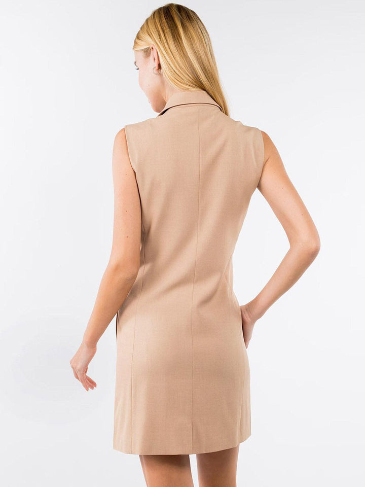 WOMEN'S SLEEVELESS BUTTON CLOSURE POCKETS MINI DRESS