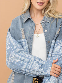 WOMEN'S LONG SLEEVE BUTTON CLOSURE FRONT POCKETS HIGH-LOW DENIM CONTRAST JACKET