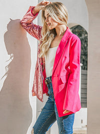 WOMEN'S LONG SLEEVE BUTTON CLOSURE POCKETS SEQUINS CONTRAST BLAZER