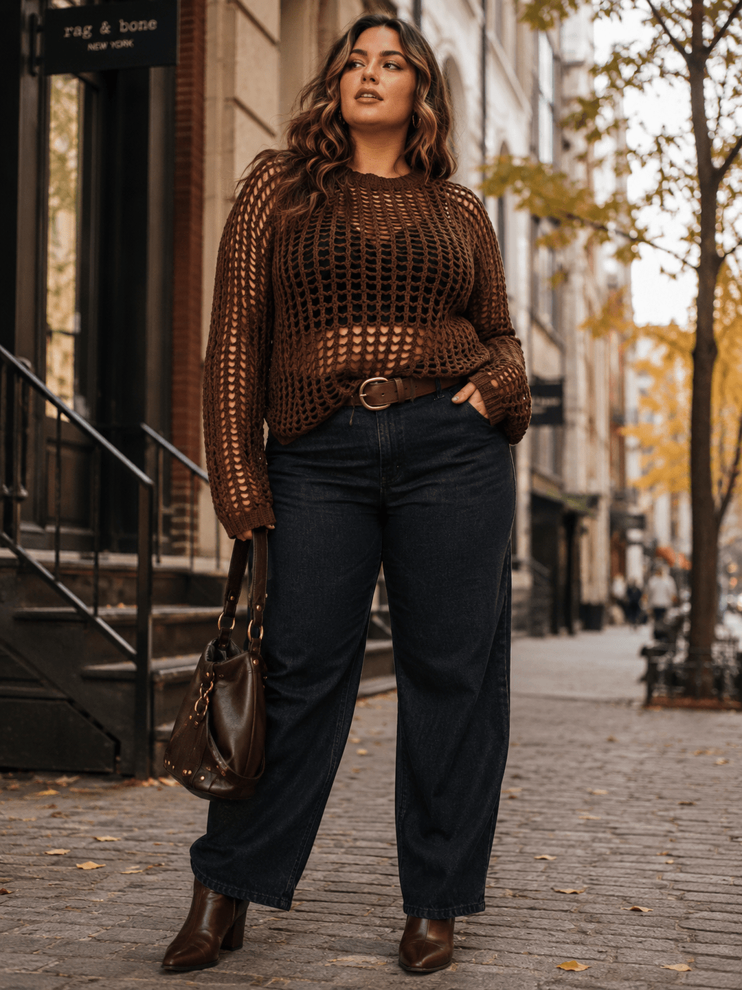 PLUS SIZE LONG SLEEVE CROCHET PULLOVER SWEATER