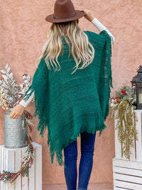 WOMEN'S TRIM FINGE PULLOVER KNIT PONCHO