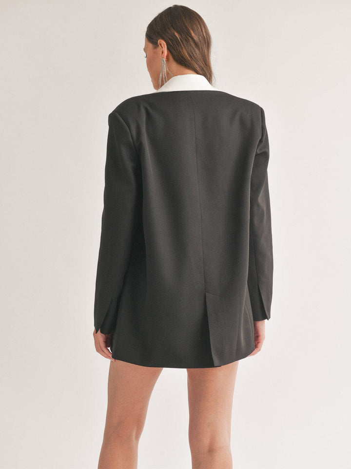 WOMEN'S LONG SLEEVE OPEN BUTTON CLOSURE COLORBLOCK BLAZER