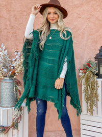 WOMEN'S TRIM FINGE PULLOVER KNIT PONCHO