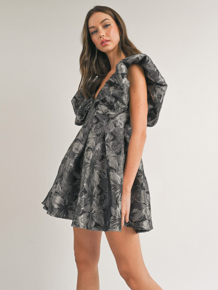 WOMEN'S RUFFLE SLEEVE V-NECK FIT & FLARE FLORAL MINI DRESS