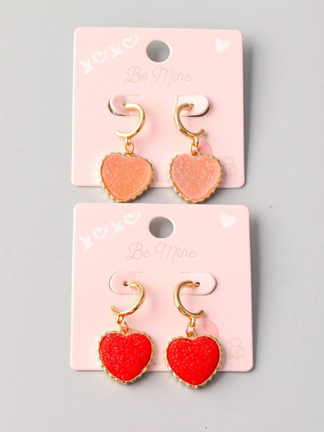 FASHION RED & PINK FROSTED HEART PENDANT EARRINGS