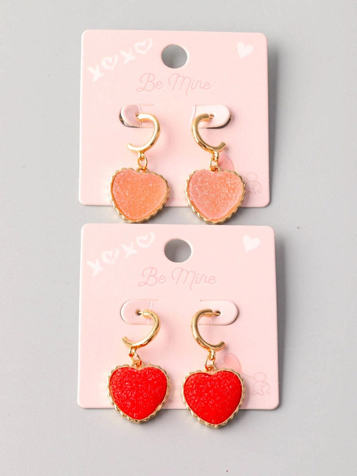 FASHION RED & PINK FROSTED HEART PENDANT EARRINGS