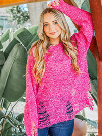 WOMEN'S LONG SLEEVE DISTRESS KNIT PULLOVER SWEATER