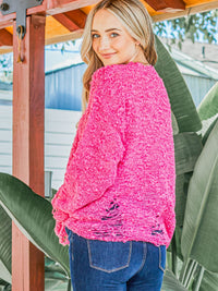 WOMEN'S LONG SLEEVE DISTRESS KNIT PULLOVER SWEATER