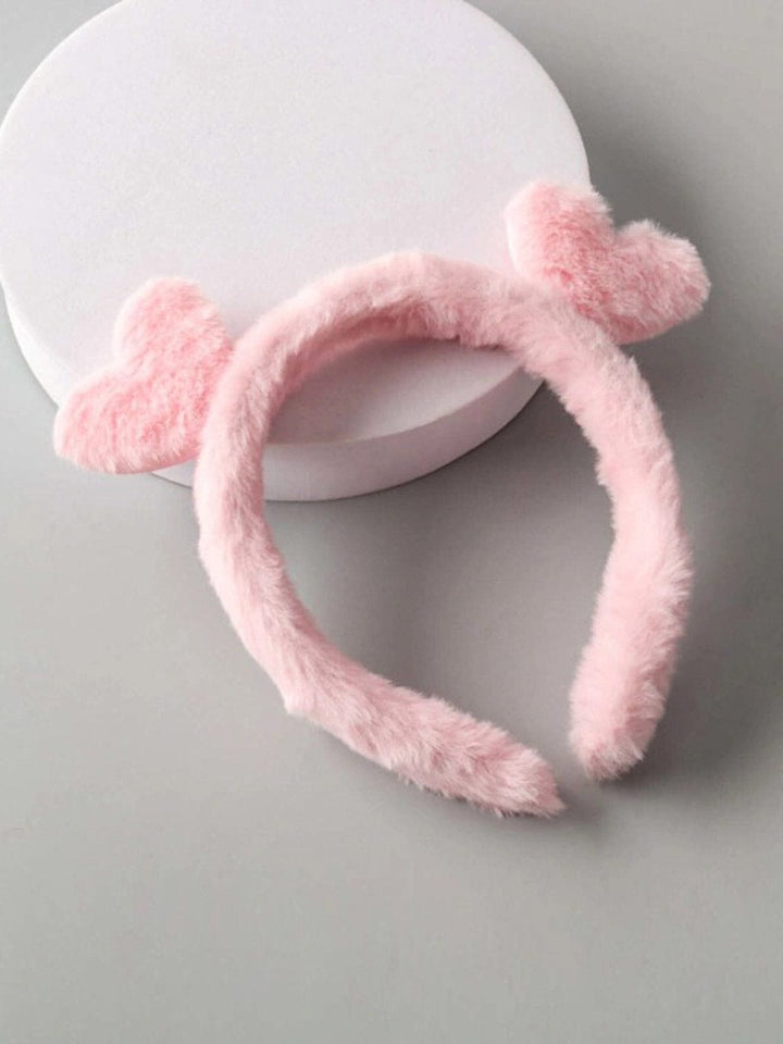 FASHION BURGUNDY & PINK HEART FUZZY HEADBAND