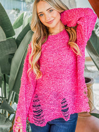 WOMEN'S LONG SLEEVE DISTRESS KNIT PULLOVER SWEATER