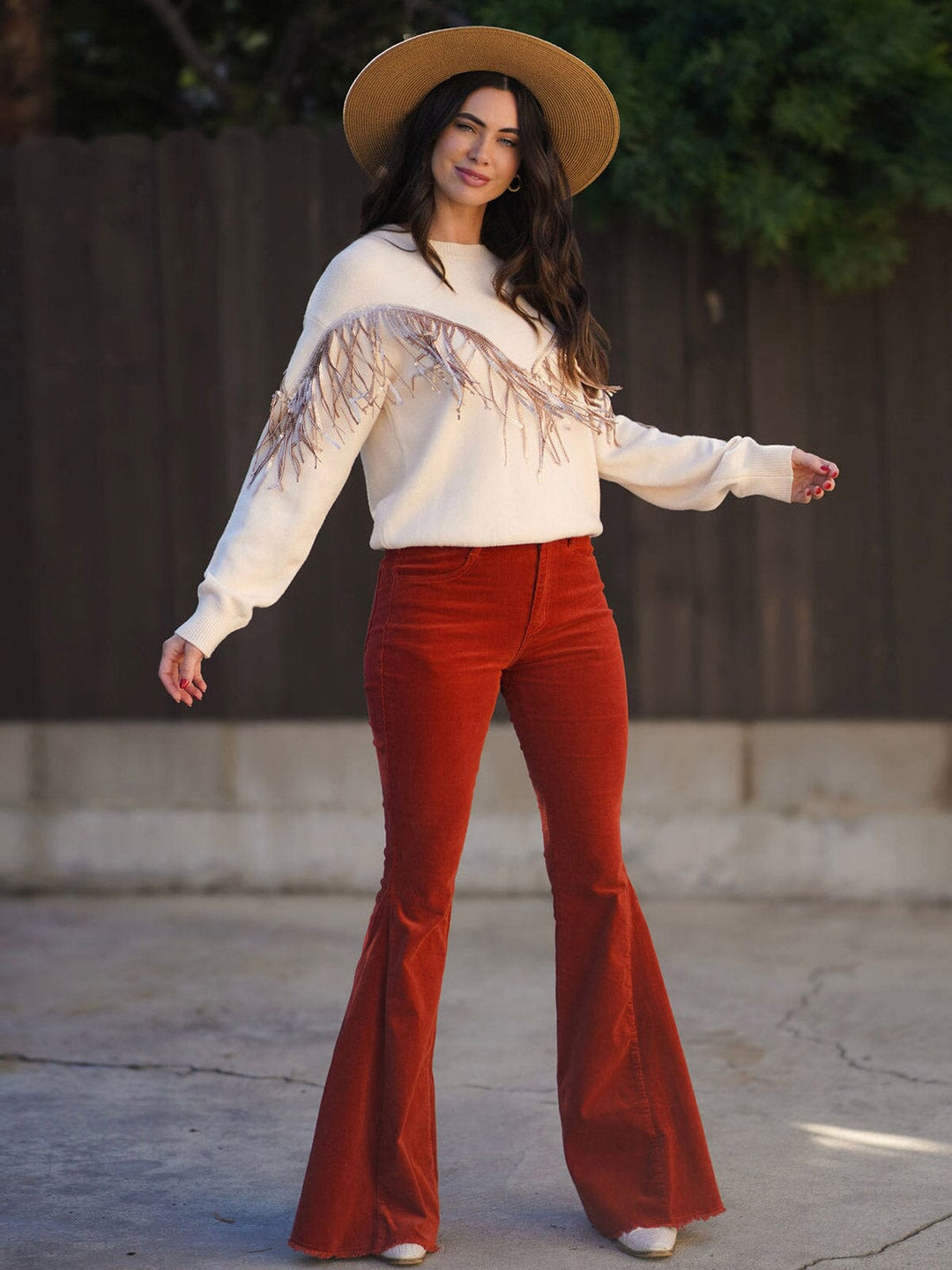 WOMEN'S LONG SLEEVE SEQUINS FRINGE PULLOVER SWEATER