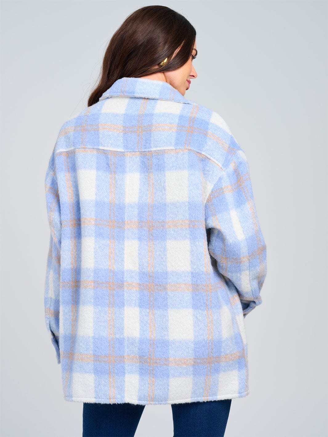WOMEN'S LONG SLEEVE BUTTON UP FRONT POCKETS PLAID JACKET