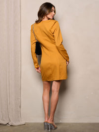 WOMEN'S LONG SLEEVE V-NECK BUTTON CLOSURE WRAP MINI DRESS