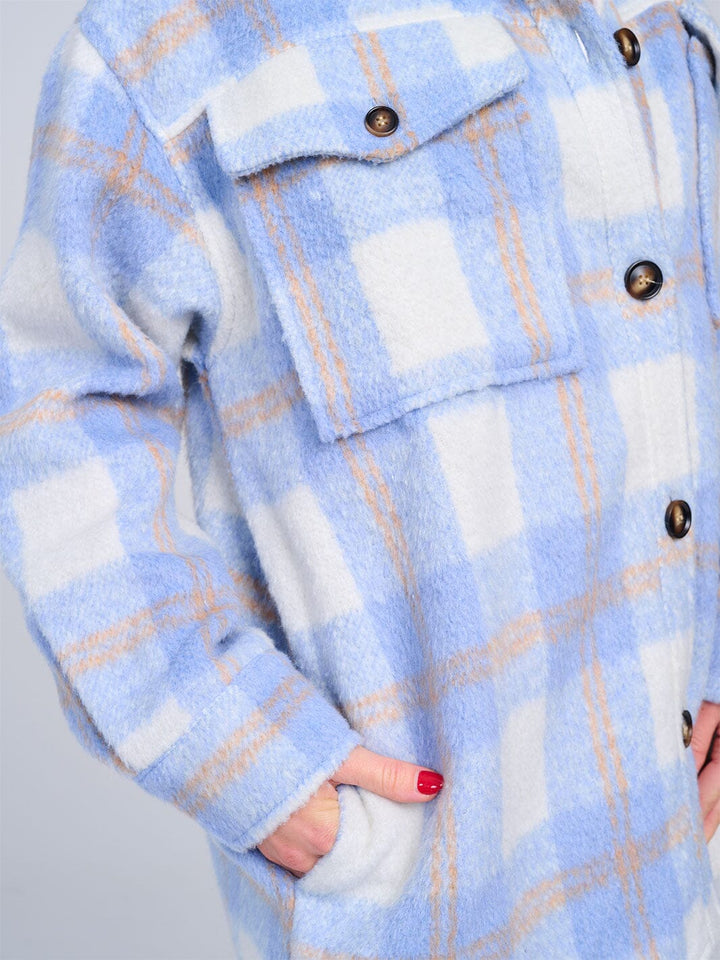 WOMEN'S LONG SLEEVE BUTTON UP FRONT POCKETS PLAID JACKET