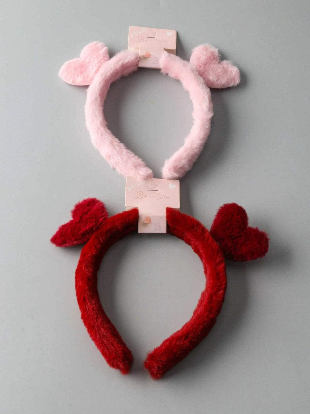 FASHION BURGUNDY & PINK HEART FUZZY HEADBAND