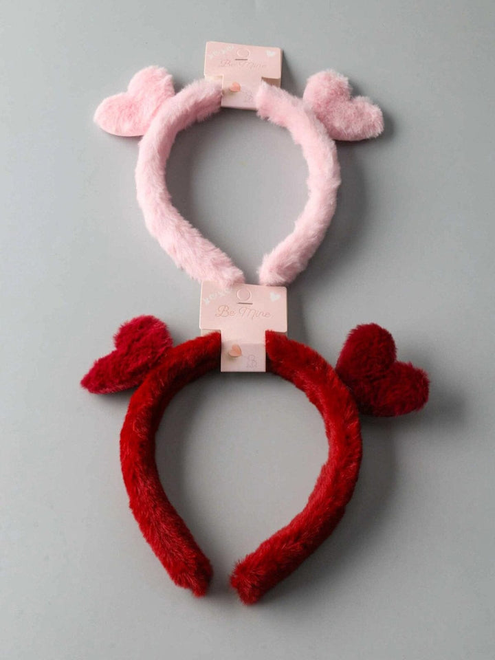 FASHION BURGUNDY & PINK HEART FUZZY HEADBAND