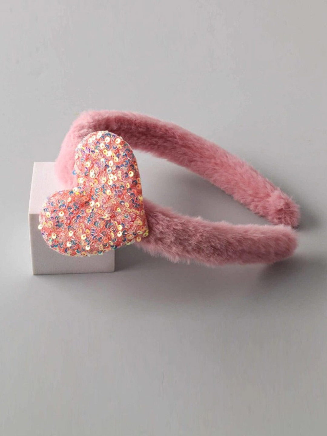 FASHION MAUVE & PINK SEQUINS HEART FUZZY HEADBAND
