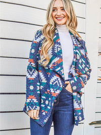WOMEN'S LONG SLEEVE OPEN FRONT MULTI PRINT CARDIGAN