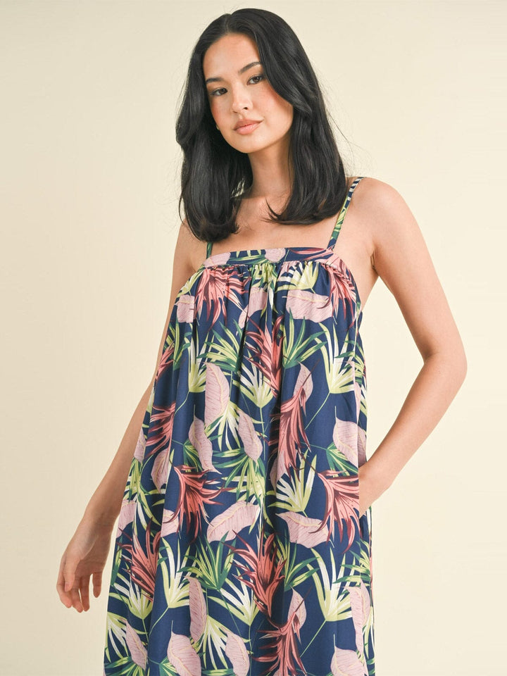 WOMEN'S SLEEVELESS POCKETS FLORAL TUNIC MAXI DRESS