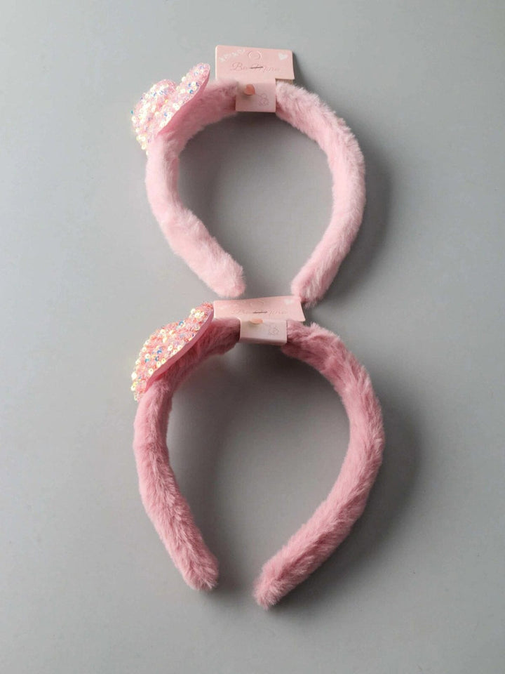 FASHION MAUVE & PINK SEQUINS HEART FUZZY HEADBAND