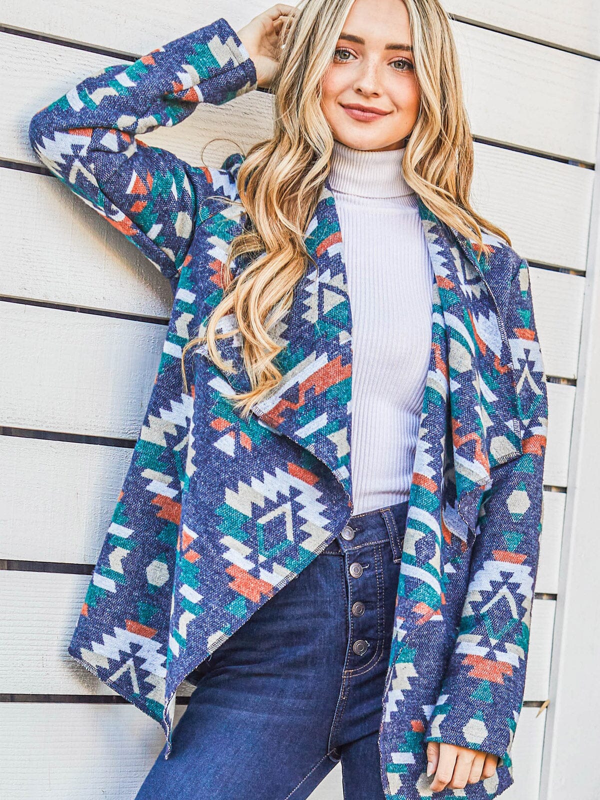 WOMEN'S LONG SLEEVE OPEN FRONT MULTI PRINT CARDIGAN