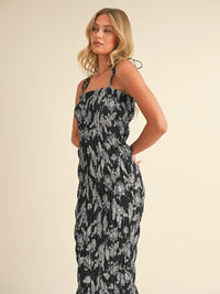 WOMEN'S SLEEVELESS ADJUSTABLE STRAPS RUCHED FLORAL MAXI DRESS