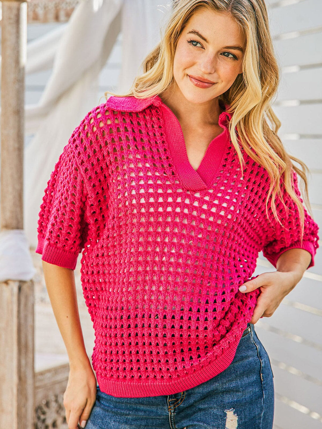 WOMEN'S SHORT SLEEVE V-NECK KNIT BLOUSE