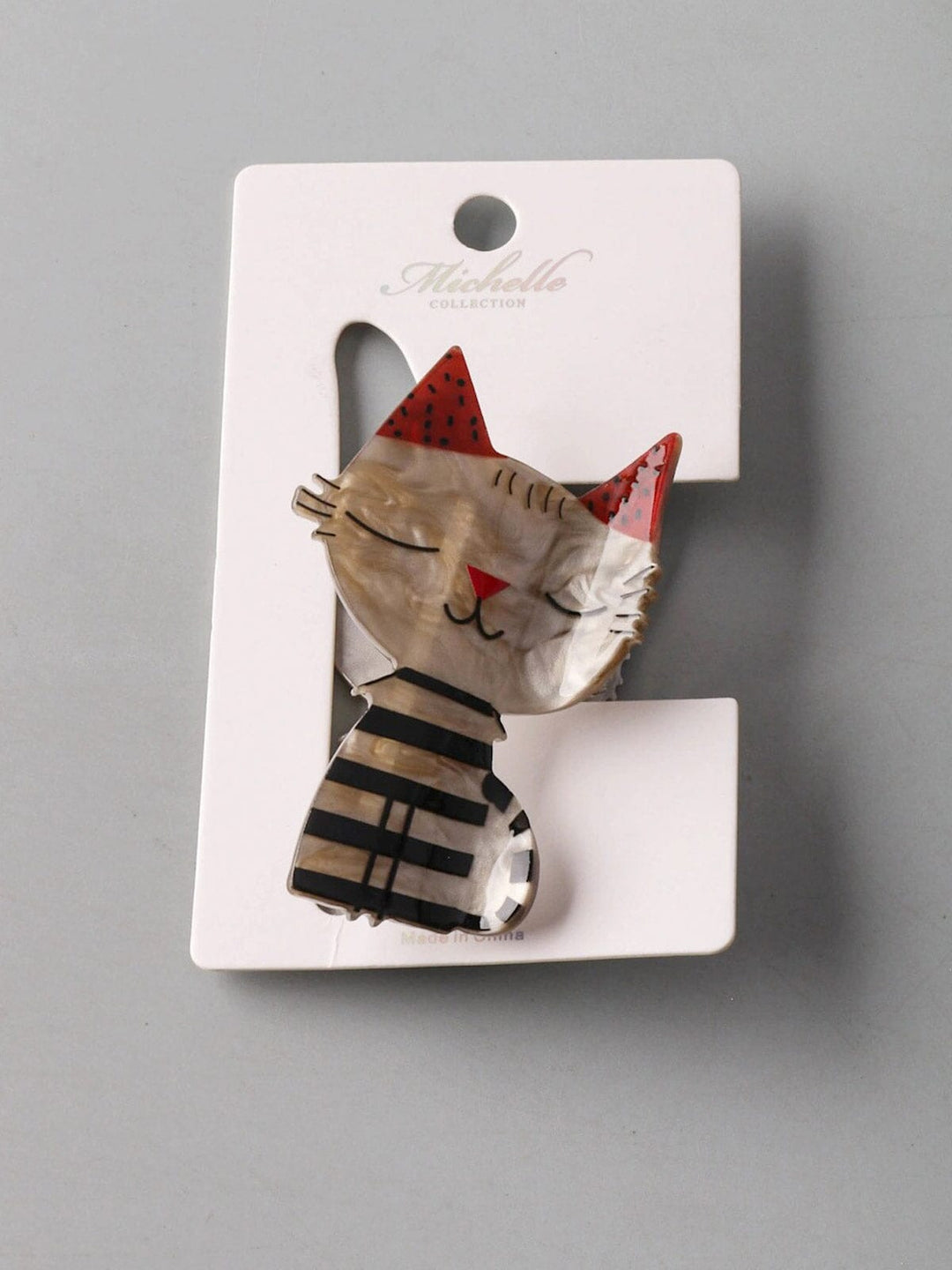 FASHION GREY KITTY HAIR CLAW CLIPS