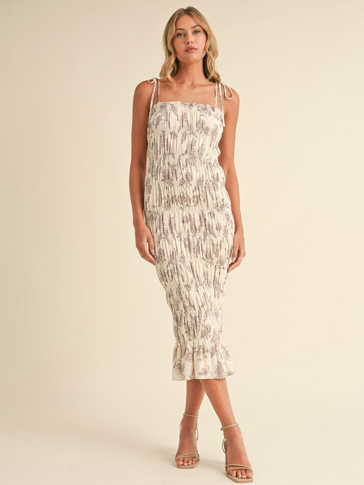 WOMEN'S SLEEVELESS ADJUSTABLE STRAPS RUCHED FLORAL MAXI DRESS