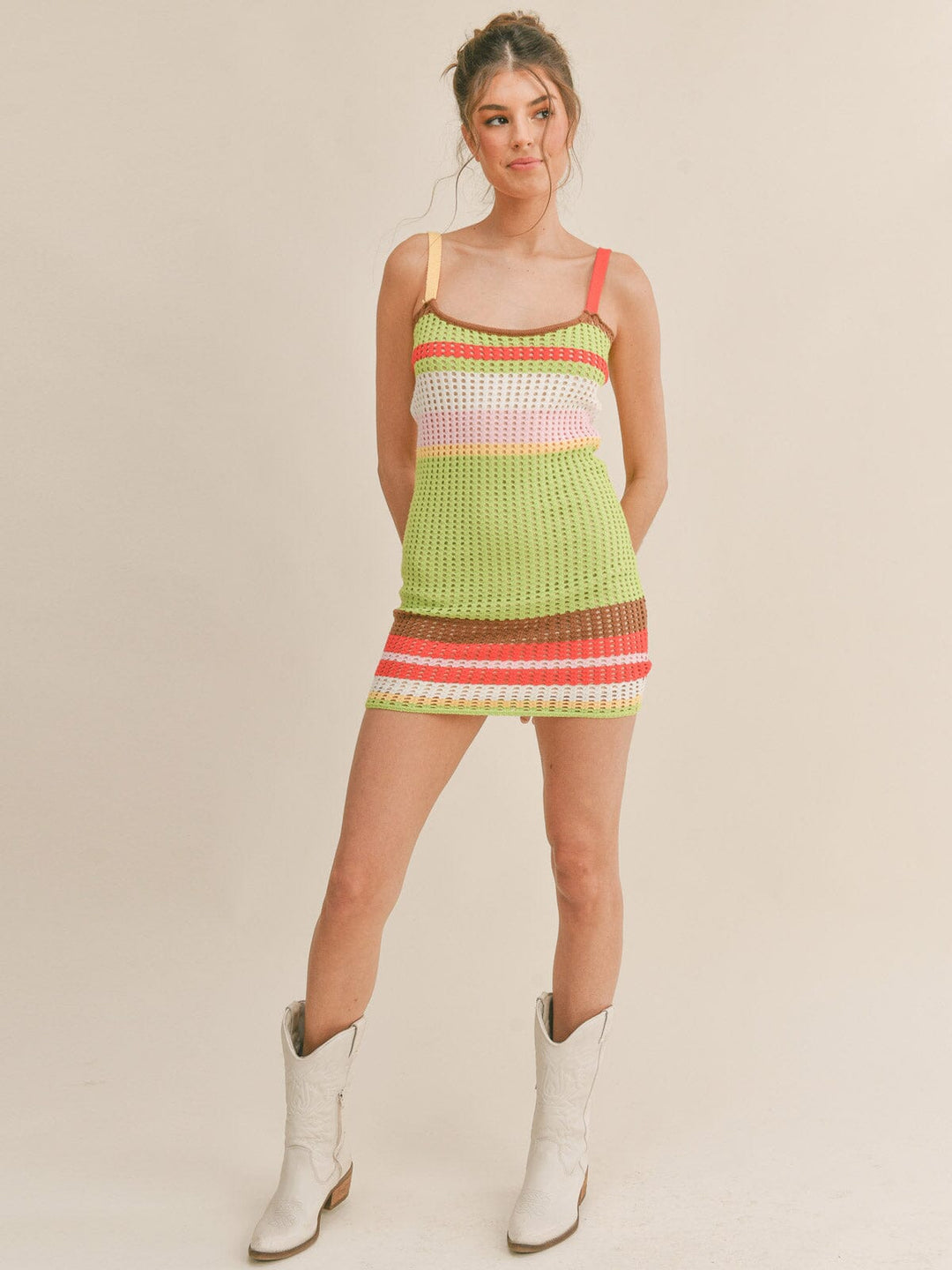 WOMEN'S SLEEVELESS COLORBLOCK KNITTED MINI DRESS