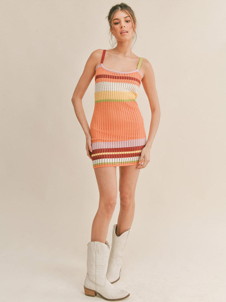 WOMEN'S SLEEVELESS COLORBLOCK KNITTED MINI DRESS