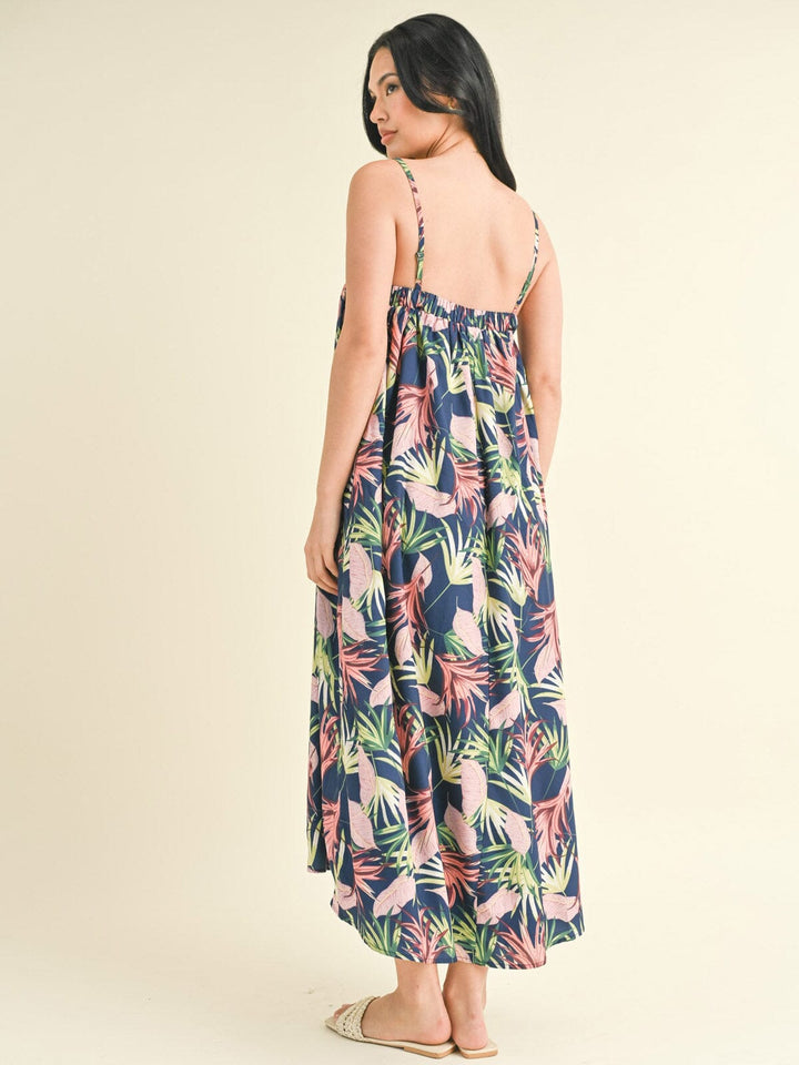 WOMEN'S SLEEVELESS POCKETS FLORAL TUNIC MAXI DRESS