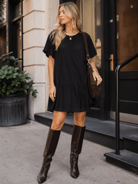 ENTRO WOMEN'S SHORT PUFF SLEEVE TUNIC MINI DRESS