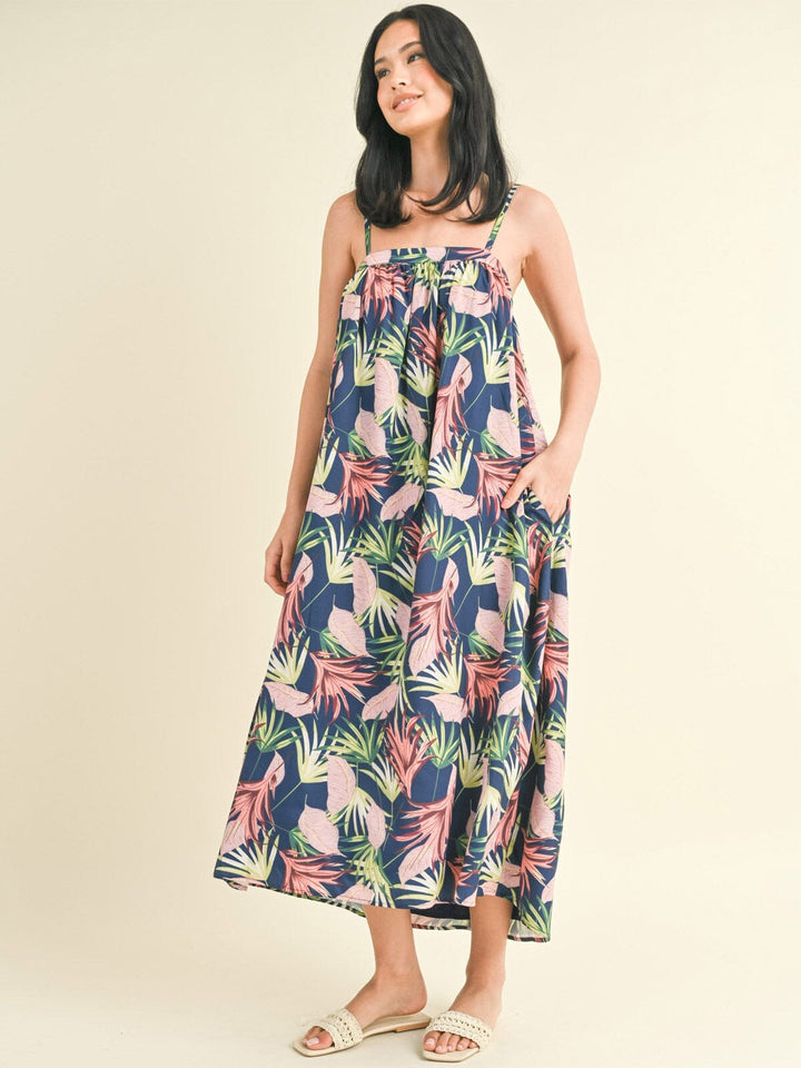 WOMEN'S SLEEVELESS POCKETS FLORAL TUNIC MAXI DRESS