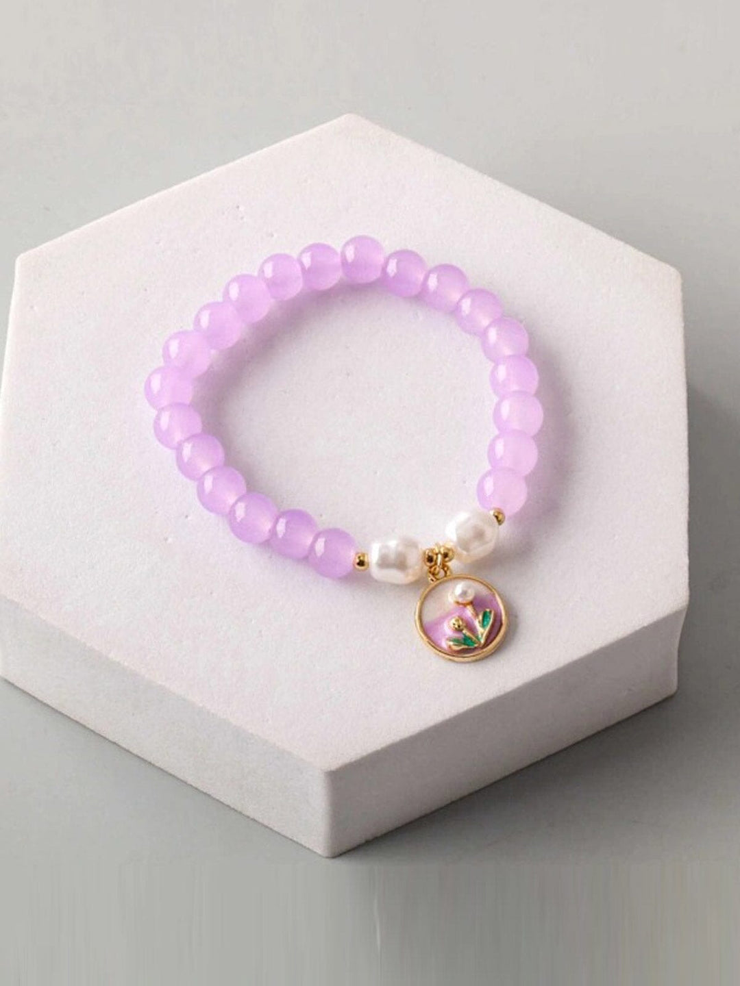 FASHION ASSORTED COLORS PENDANT PEARL FLOWER BRACELET