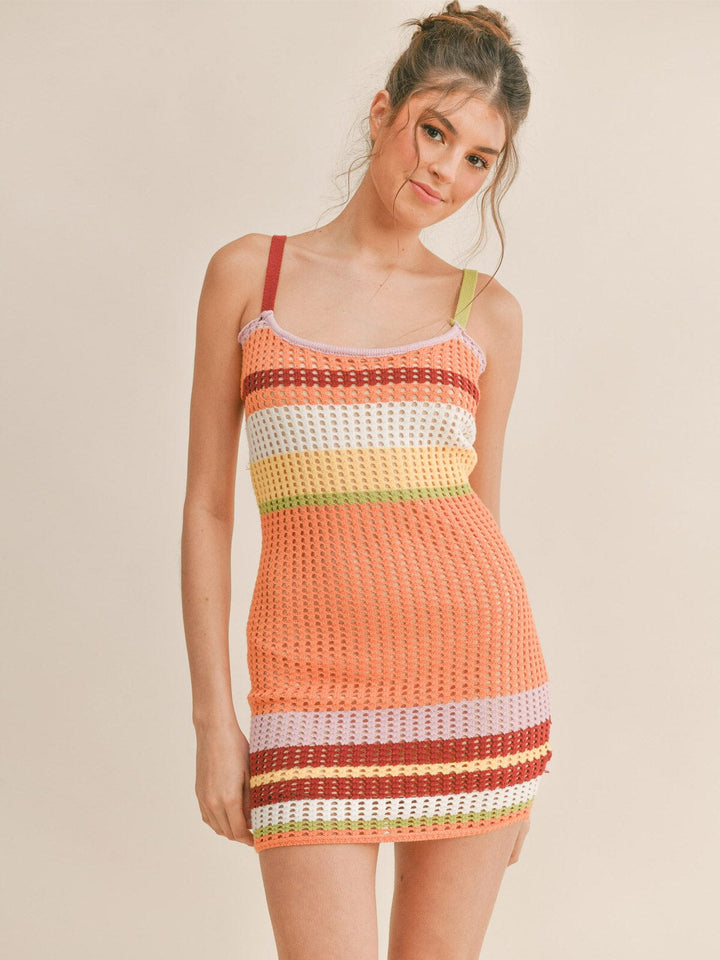 WOMEN'S SLEEVELESS COLORBLOCK KNITTED MINI DRESS