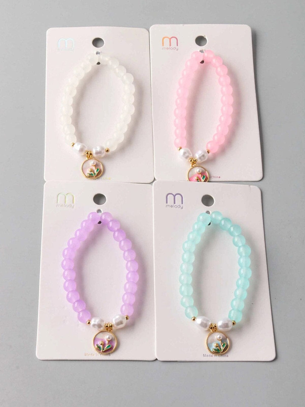 FASHION ASSORTED COLORS PENDANT PEARL FLOWER BRACELET