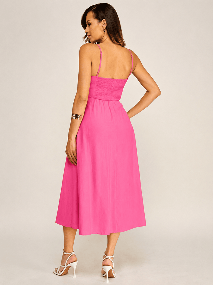 *******WOMEN'S SLEEVELESS V-NECK BELTED FRONT SLIT MAXI DRESS