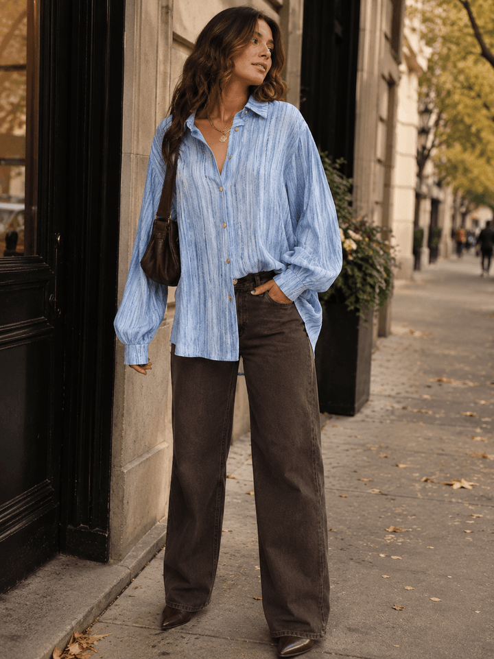 BEULAH WOMEN'S LONG SLEEVE BUTTON UP HIGH-LOW TIE DYE SHIRT