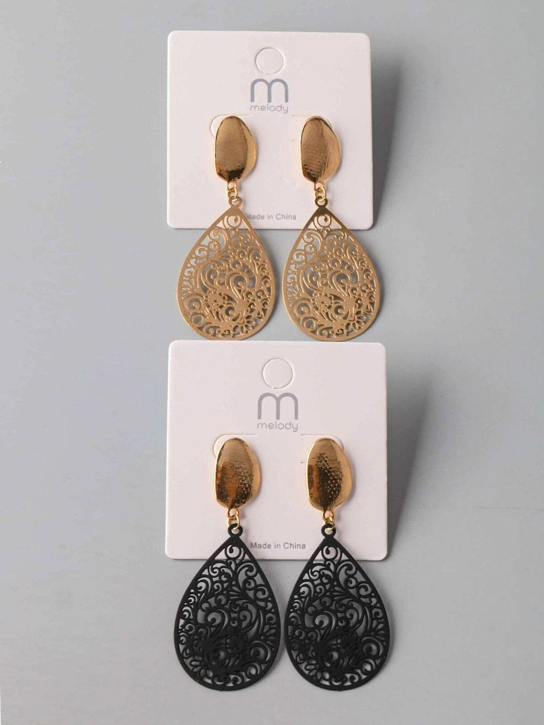 FASHION GOLD & BLACK DROP EARRINGS