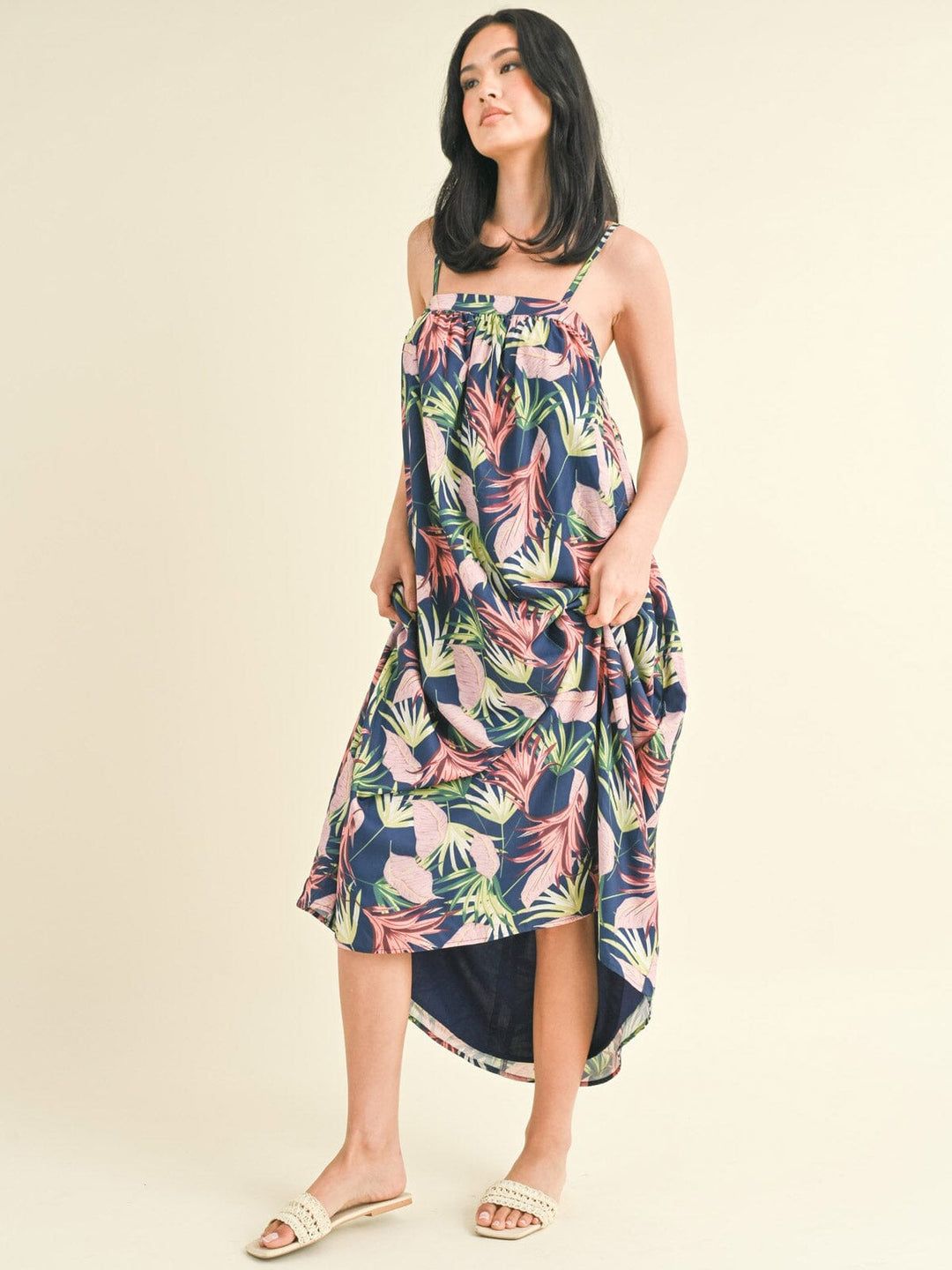 WOMEN'S SLEEVELESS POCKETS FLORAL TUNIC MAXI DRESS
