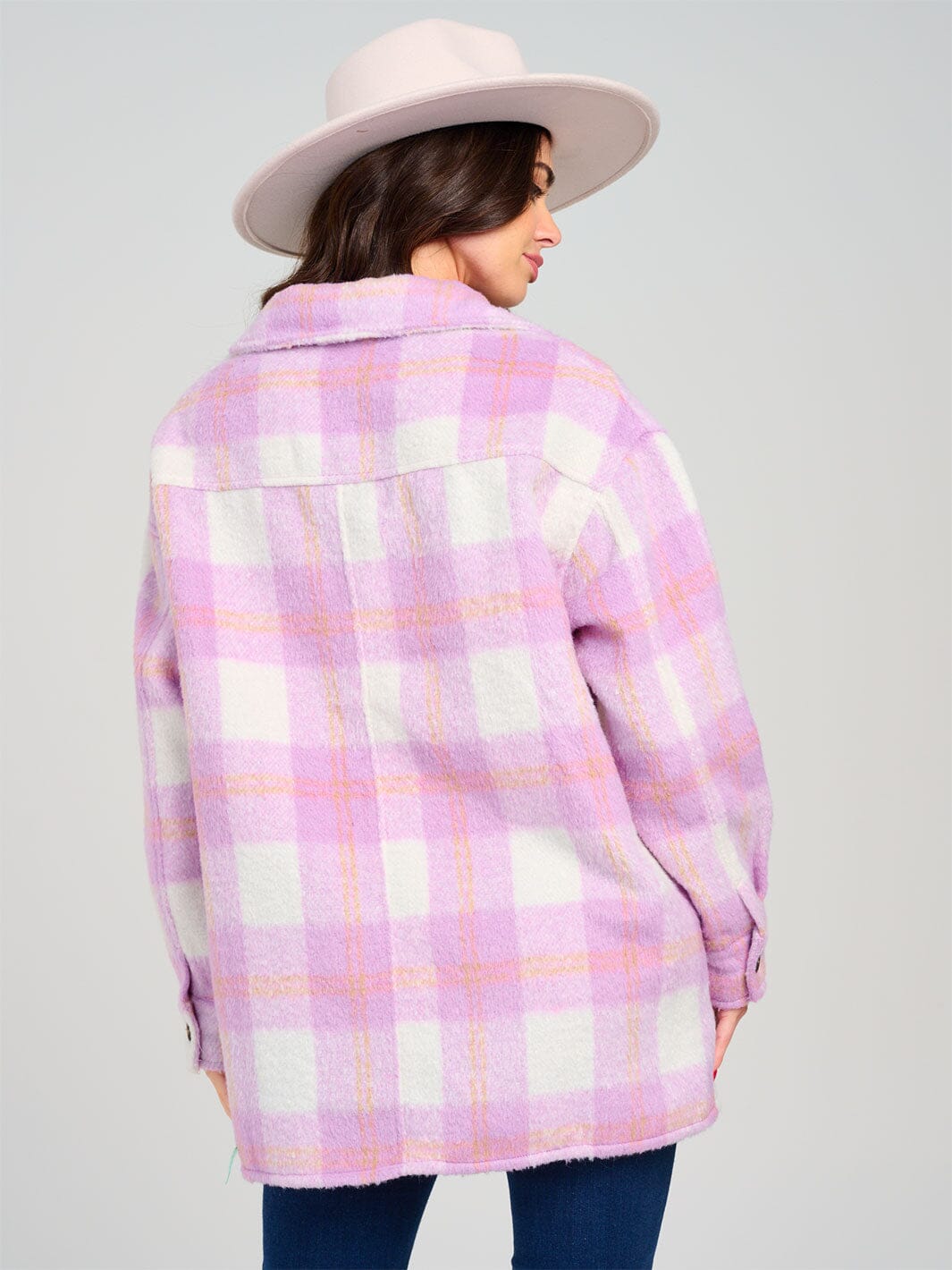 WOMEN'S LONG SLEEVE BUTTON UP FRONT POCKETS PLAID JACKET