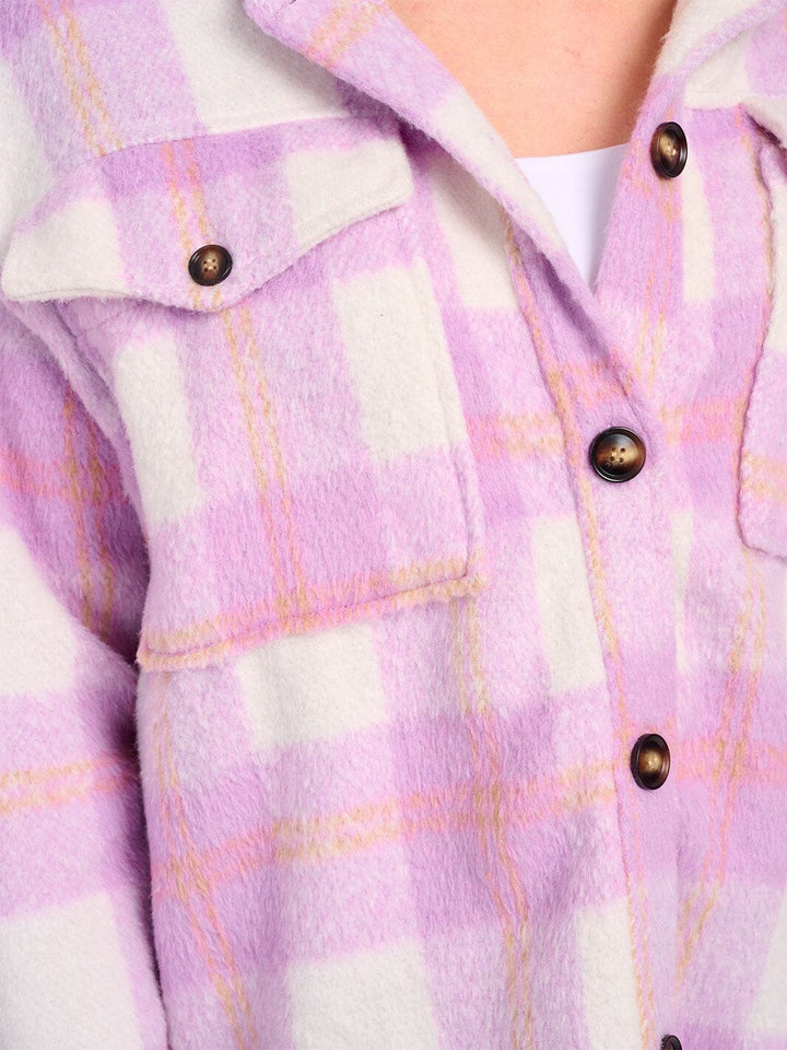 WOMEN'S LONG SLEEVE BUTTON UP FRONT POCKETS PLAID JACKET