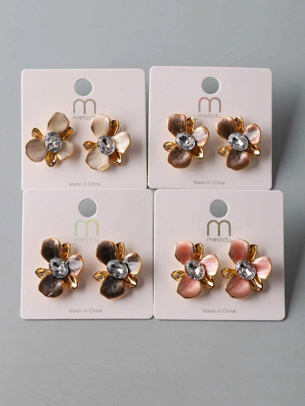 FASHION ASSORTED COLORS FLOWER EARRINGS