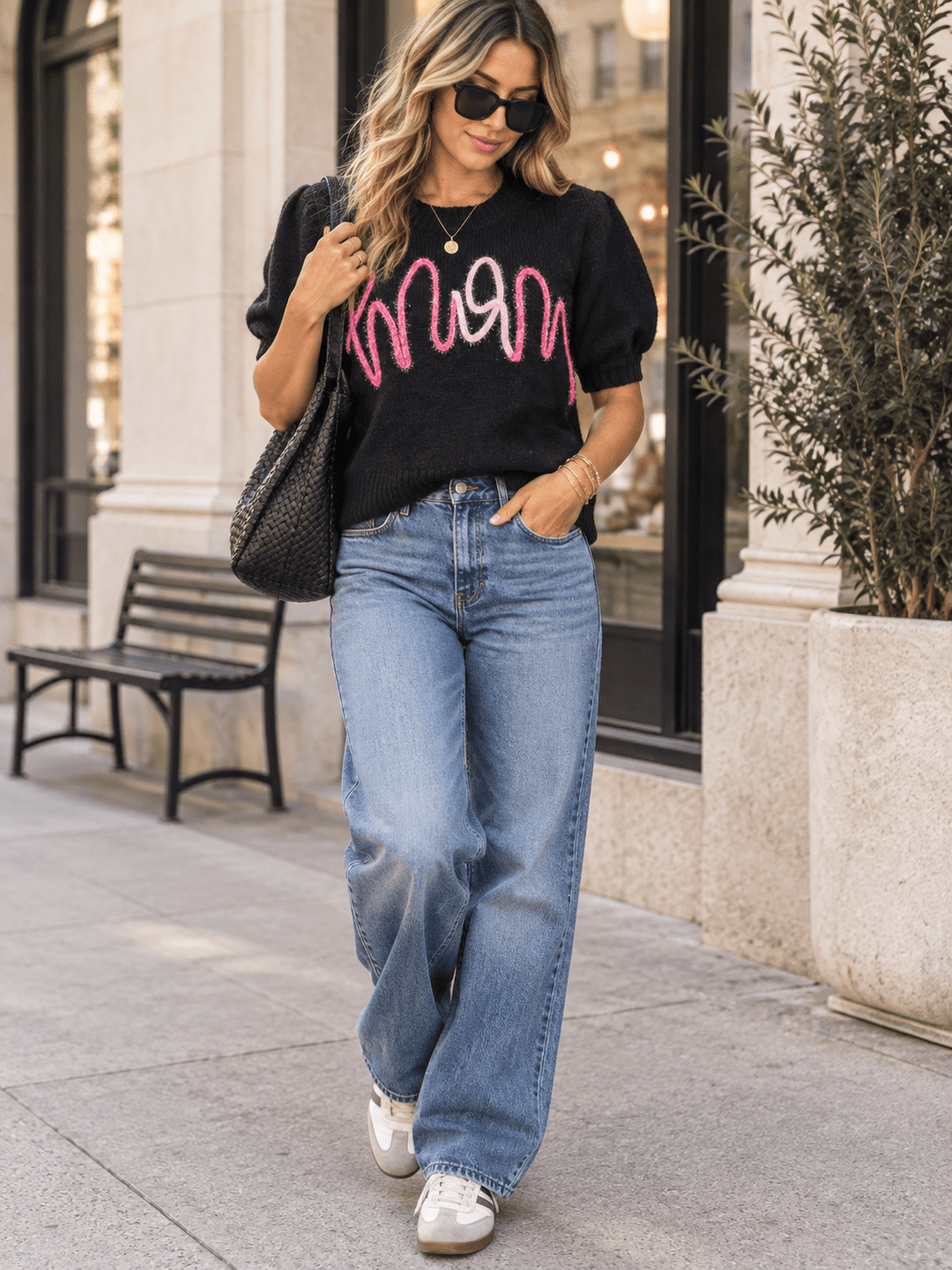 WOMEN'S SHORT SLEEVE MOM SWEATER TOP
