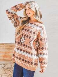 WOMEN'S LONG SLEEVE MULTI PRINT PULLOVER SWEATER