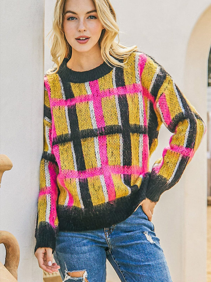 WOMEN'S LONG SLEEVE COLORBLOCK PULLOVER SWEATER