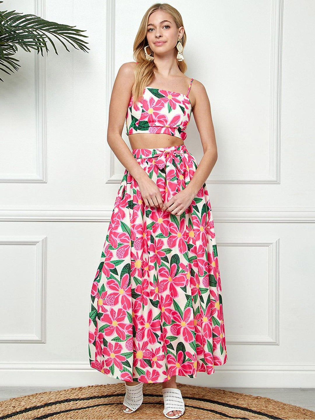 WOMEN'S SLEEVELESS SMOCK CROP TOP & MAXI SKIRT FLORAL 2PC. SET