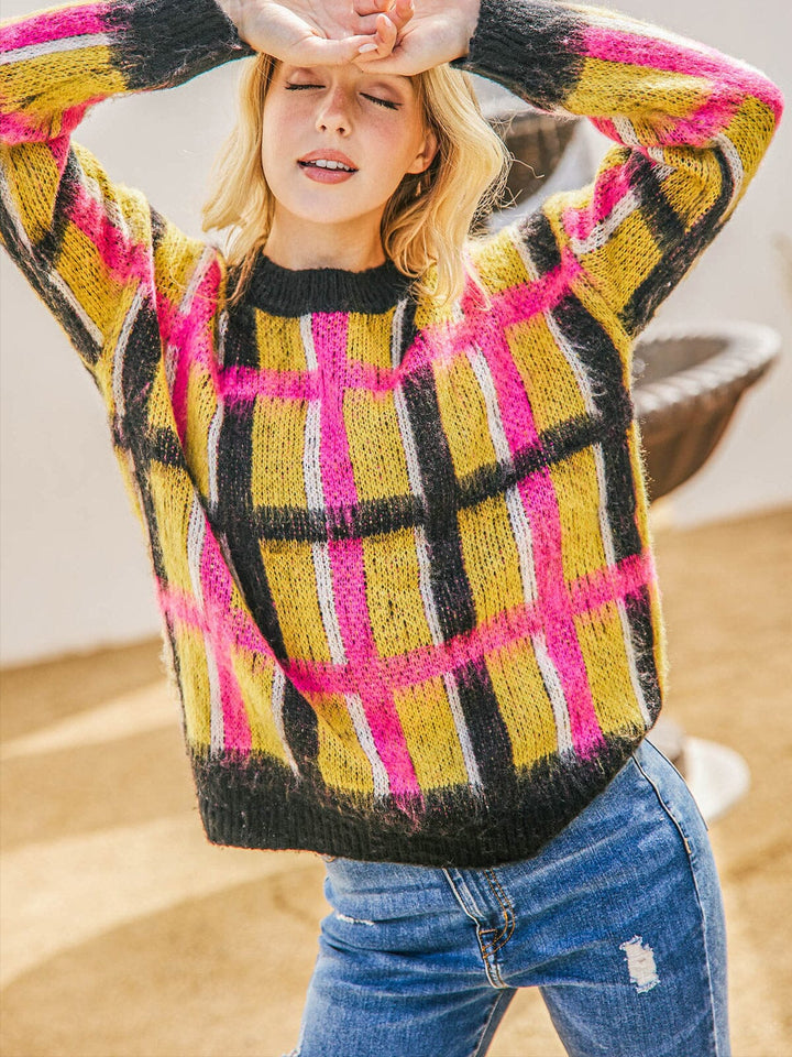 WOMEN'S LONG SLEEVE COLORBLOCK PULLOVER SWEATER