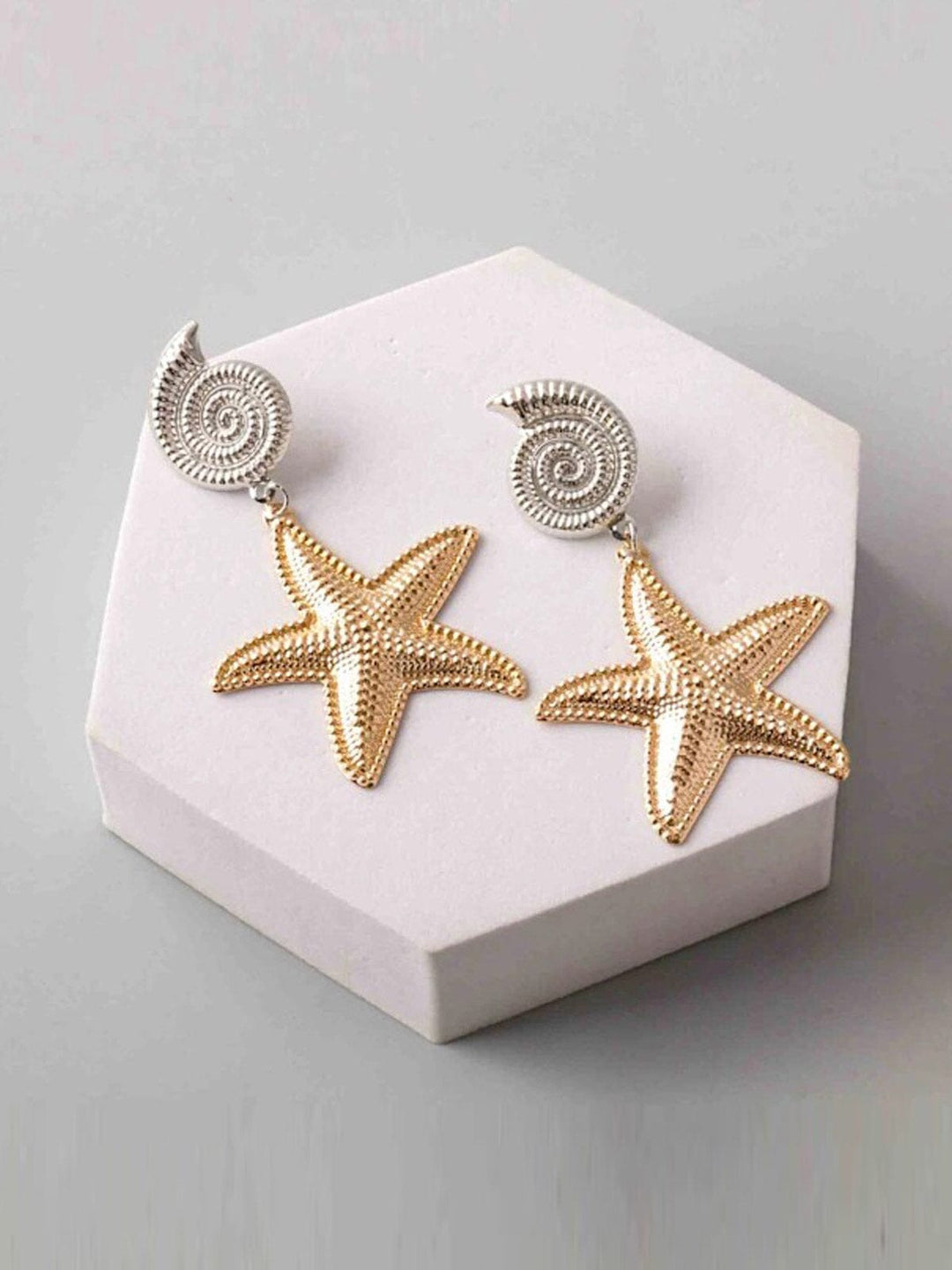 FASHION GOLD & SILVER SEA STAR EARRINGS